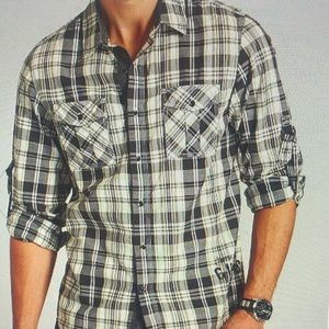New Mens Guess Slim Fit Button roll up plaid sleeves 2xl XXL